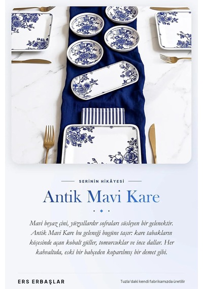 Antik Mavi 14 Parça 6 Kişilik Kare Kahvaltı Takımı, Lüx Kahvaltı Seti Diğer
