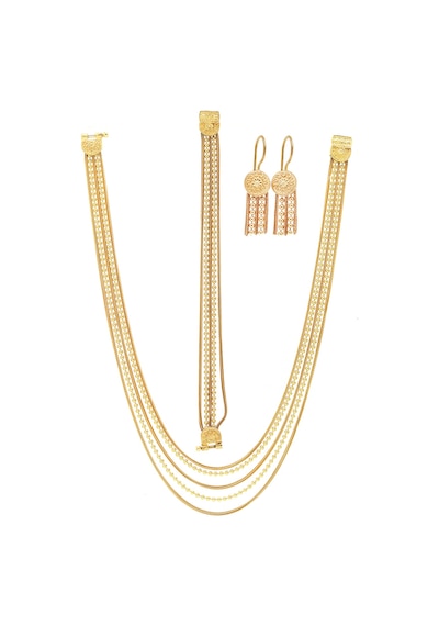 Sıralı Toplu Altın Kaplama 925 Ayar Gümüş Bayan Hasır Üçlü Set 201024776 Gold