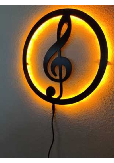 Sol Anahtarı Müzik Led Işıklı Ahşap Dekoratif Tablo