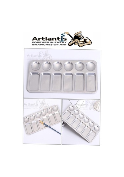 Dikdörtgen Metal Palet 1 Adet Metal Boya Paleti 12 Hazneli 11x23 Cm Paslanmaz Resim Boyama Paleti Fırça Hediyeli