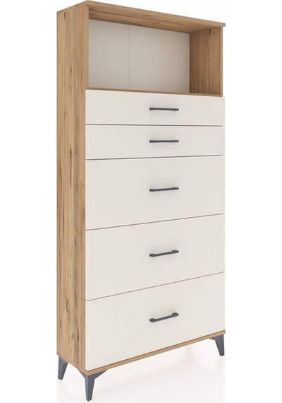 Arges Dolap Tek Raflı 5 Çekmeceli 88x30x182 Çam-aytaşı Atlas Çam