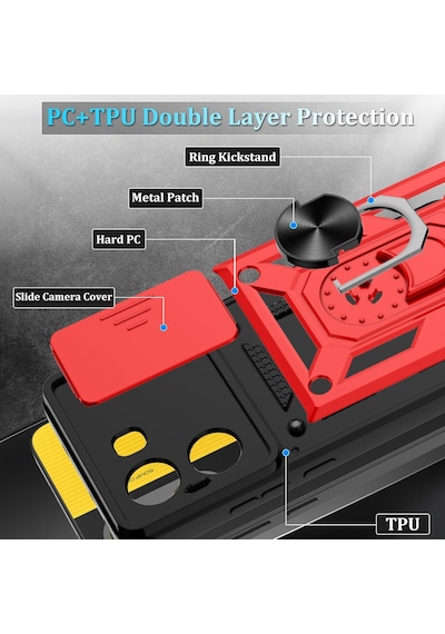 Xiaomi Poco X7 Pro İle Uyumlu Kılıf Magnetik Standlı Kamera Korumalı Sürgülü Kapak Kirmizi