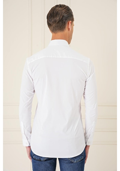 Efor Slim Fit Düğmeli Yaka Esnek Pamuk Klasik Beyaz Gömlek Gk 727 Beyaz