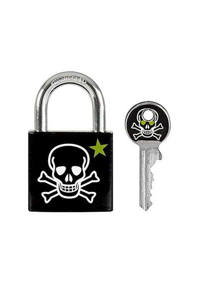 3430eurdskull Anahtar Asma Kilit, Kafatası Motifli, 5,3 X 3 X 1,5 Cm, Siyah, Beyaz Ve Yeşil