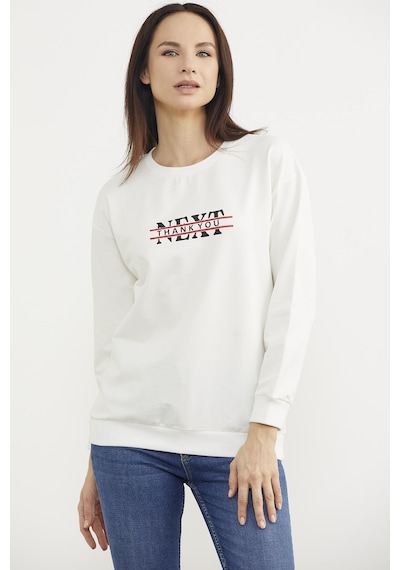 Sıfır Yaka Oversize Sweatshirt - Ekru