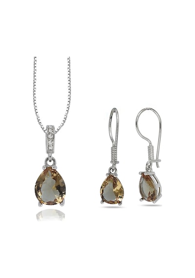 Brezza Lusso Jewelry Zarit Sultanit Taşlı Kadın Gümüş Kolye Küpe Seti