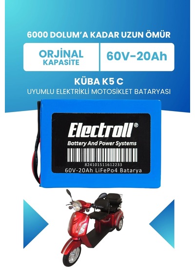 Küba K5 C Uyumlu Batarya Standart Kapasite Lifepo4 60v 20ah Elektrikli Motosiklet Bataryası