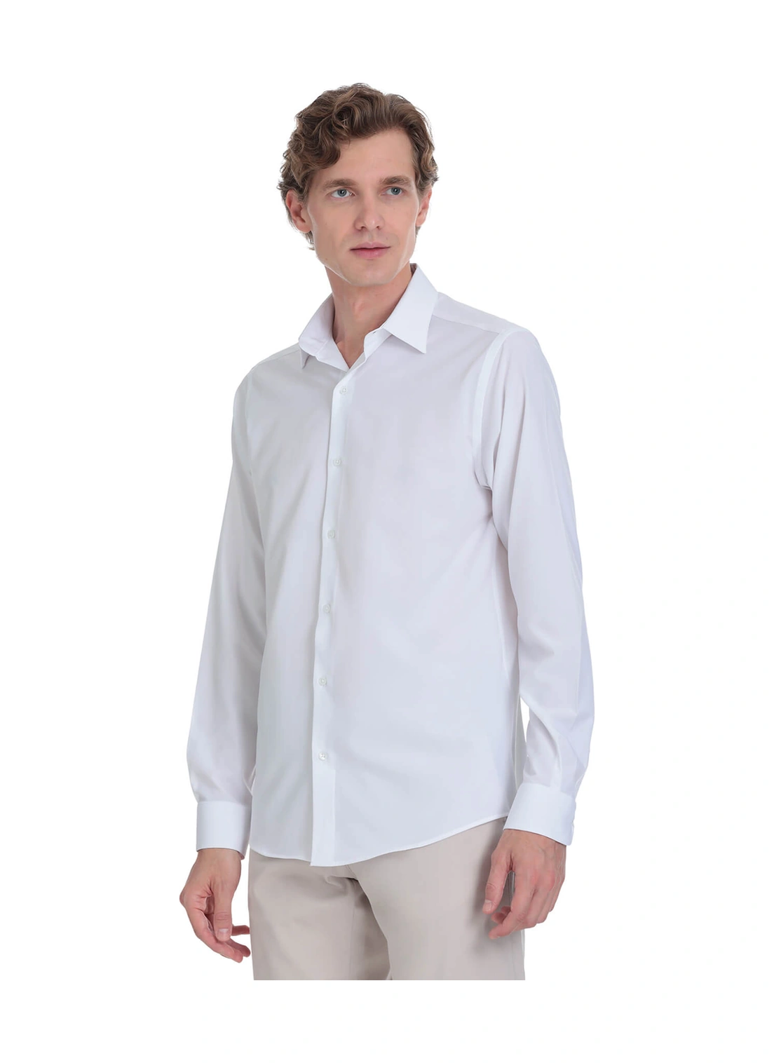 Hatemoğlu Beyaz Comfort Fit Slim Yaka Uzun Kollu Casual Gömlek 4111993