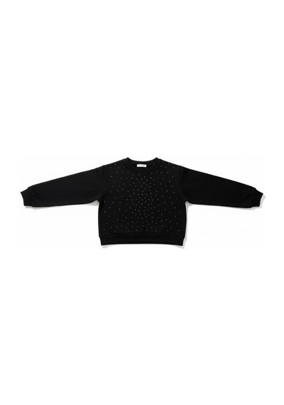 Kız Çocuk Pamuklu Taşlı Sweatshirt-16747 Siyah