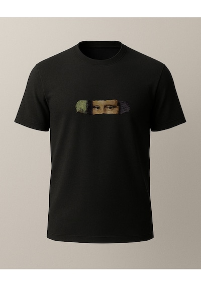 Monalisa Baskılı T-shirt Siyah