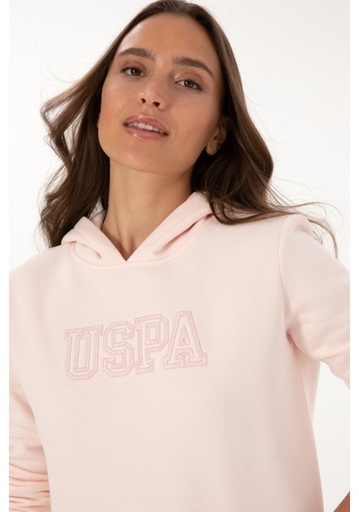 U.S. Polo Assn. Kadın Açık Pembe Şardonlu Kapüşonlu Basic Sweatshirt 50313566-VR078