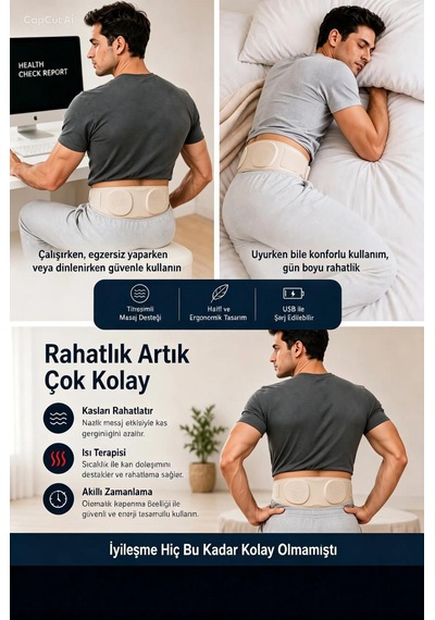 Ems Isıtmalı Bel Masaj Kemeri -7 Mod 15 Yoğunluk 3 Kademeli Isıtma Kırmızı Işık Type-c Şarjlı 2500 Mah Bej
