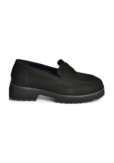 Fox Shoes V944086101 Siyah Hakiki Deri Nubuk Kalın Tabanlı Makosen Ayakkabı Siyah