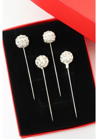 Numetal 4 Lü Beyaz Taşlı Eşarp İğnesi. Şal İğnesi. Türban İğnesi. Başörtü İğnesi. Eşarp Ve Şal İğnesi. Gümüş