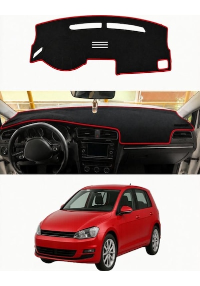 Volkswagen - Golf 7 2012+ Uyumlu Torpido Koruma Kılıfı - Kırmızı Şeritli