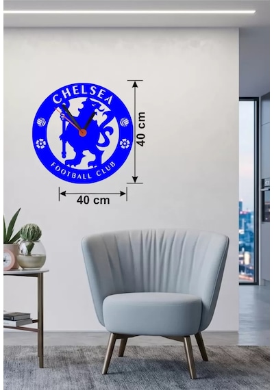 Mey İthalat Chelsea Fc Logolu Ahşap Duvar Saati - 40x40 Cm Taraftar Hediyesi Çok Renkli