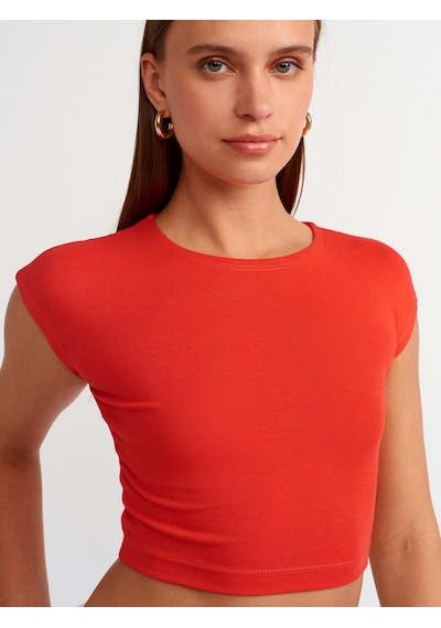 Dilvin Pamuk Ve Modal Karışımlı Crop Top Kırmızı Koyu Kırmızı
