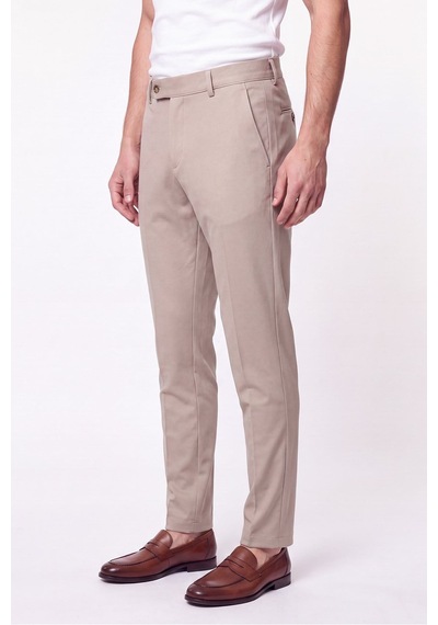 Comfort Fit Rahat Kalıp Yan Cep Pamuklu Dokulu Bej Pantolon P 1219