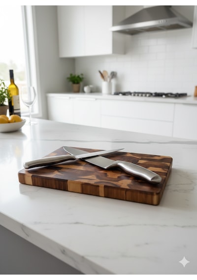 Limon Dekor Akasya End-grain Profesyonel Kesme Sunum Tahtası 20x30 Cm Koyu Kahverengi