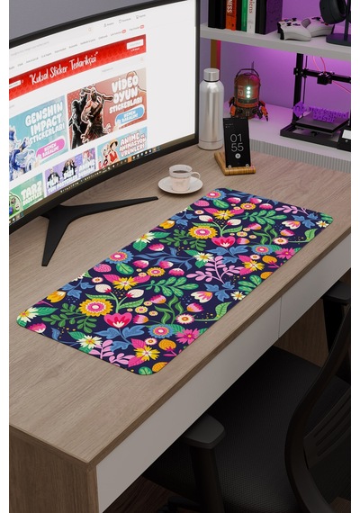 Çiçek Desenleri Kaymaz Dikişli Kauçuk Oyuncu Mousepad V2 - 70x30 Xl Gaming Mouse Pad Fare Altlığı