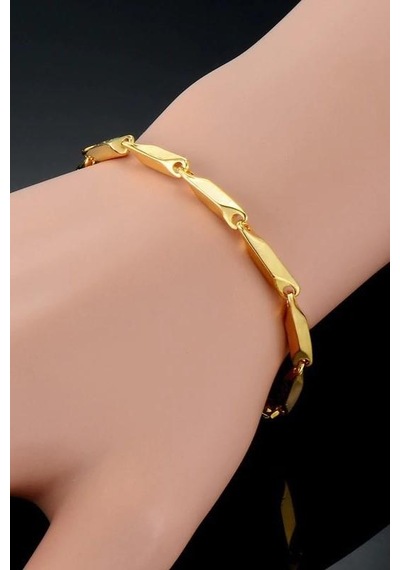 Bamboo Gold Kaplama Küp Erkek Çelik Bileklik Künye Eck05Bsr Altın