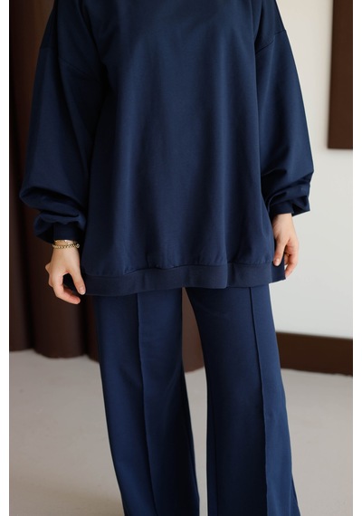 Moonsc Kadın Oversize 2 İplik Tesettür Takım Lacivert