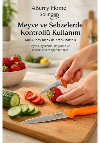Solingen 2 Li Paslanmaz Çelik Mutfak Bıçağı Seti Et, Meyve Ve Sebze Bıçağı Turuncu