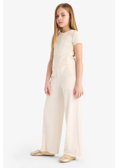 DeFacto Kız Çocuk Wide Leg Geniş Bol Paça Beli Lastikli Eşofman Altı C1180A825SMER98 Ekru