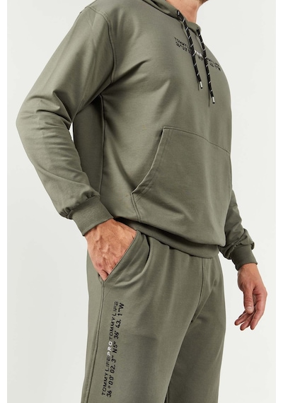 Tommy Life Çağla Kapüşonlu Kanguru Cep Lastik Paça Erkek Oversize Eşofman Takımı - 85117 Yeşil