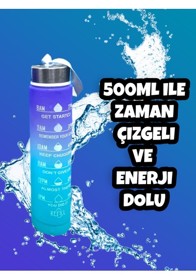 Motivasyonel Su Matarası Mor Suluk 500ml Spor Salonu Su Şişesi