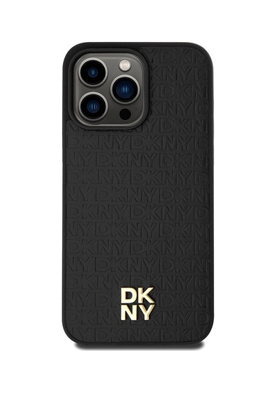 Apple Uyumlu iPhone 15 Pro Max Kılıf Dkny Lisanslı M-safe Şarj Özellikli 3d Yazılı Repeat Pattern Kapak Siyah