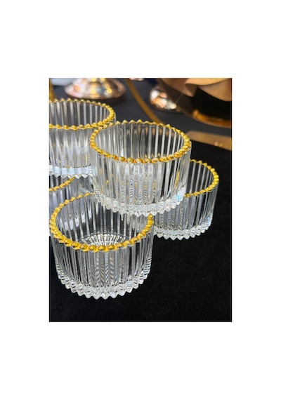 6 Adet Mini Kristal Cam Yaldızlı Lokumluk Sosluk Tuzluk Beyaz