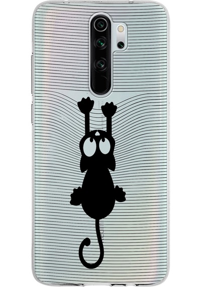 Xiaomi Redmi Note 8 Pro Uyumlu Kapak Çizgi Kedi Tasarımlı Şeffaf Silikon Kılıf Şeffaf