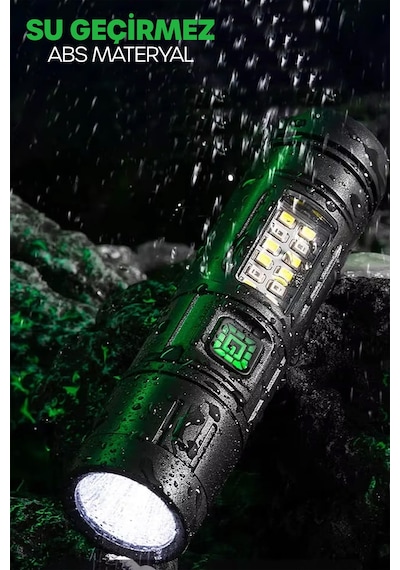 7 Mod Şarjlı El Feneri Zoomlu Type-c Cob Led Lamba Acil Durum Işığı 4228 Siyah