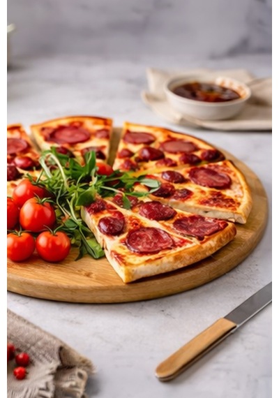 Bambu 30 Cm Yuvarlak Pasta Pizza Sunum Tabağı Kahvaltılık Kahverengi