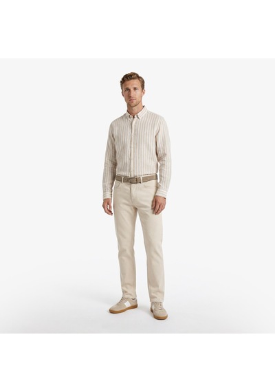 Nautica Erkek Bej Regular Fit Çizgili Keten Gömlekçizgiliw65451t