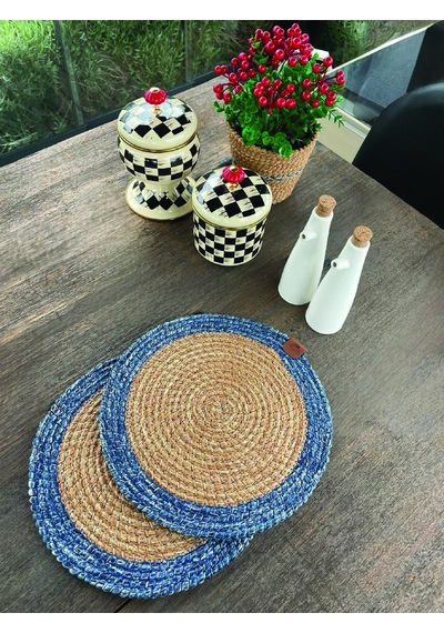2 Kişilik Yuvarlak Amerikan Servis - Supla Naturel-mavi 33x33 Cm Naturel/ Mavi