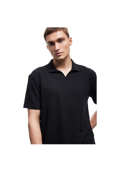 Koton Pamuklu Regular Fit V Polo Yaka Kısa Kollu Tişört Siyah 5sam10024mk Siyah