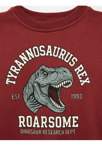 Koton Dinozor Baskılı Bisiklet Yaka Uzun Kollu Sweatshirt Bordo 7wkb10182tk