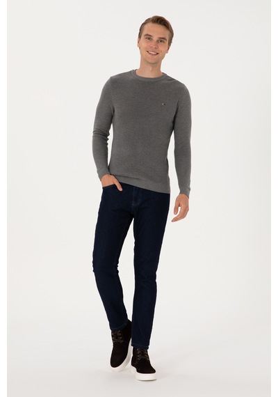 U.S. Polo Assn. Erkek Slim Fit Bisiklet Yaka Gri Melanj Basic Kazak 50313667-VR086