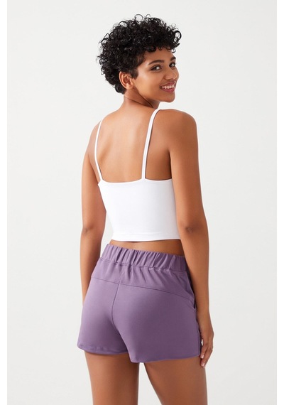 Los Ojos Kadın Lila Cepli Beli Lastikli Basic Fit Spor Şort Shorts Lila