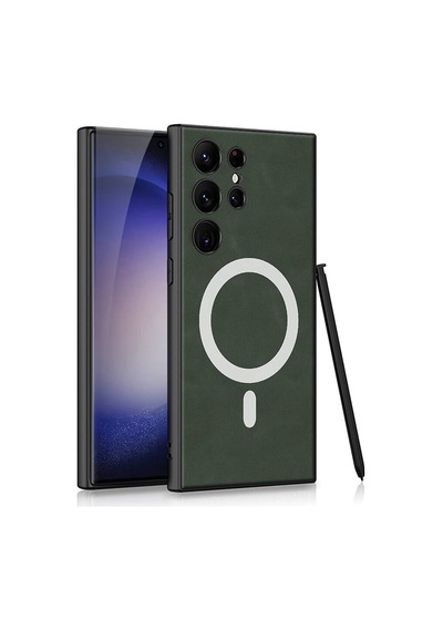 Rba Aksesuar Galaxy Uyumlu S24 Ultra Kılıf M-safe Şarj Özellikli Deri Tasarımlı Rba Kıpta Nubuk Kapak - Siyah Siyah