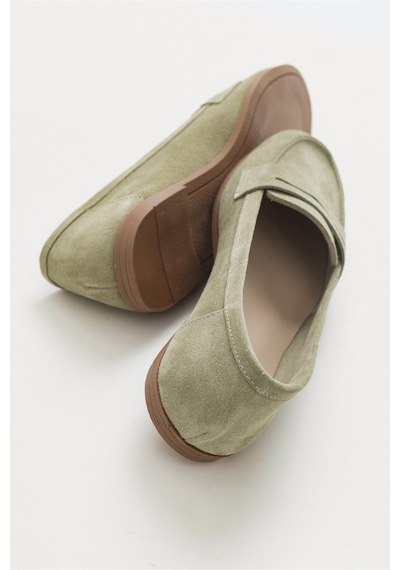 Luvishoes Luvi Shoes F02 Açık Yeşil Süet Hakiki Deri Kadın Loafer Ayakkabı Yeşil