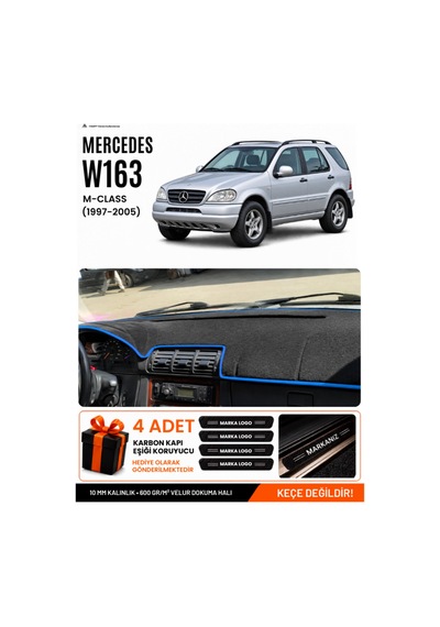 Mercedes W163 M-class 1997-2005 Uyumlu Torpido Örtüsü, Torpido Kılıfı - Siyah Mavi
