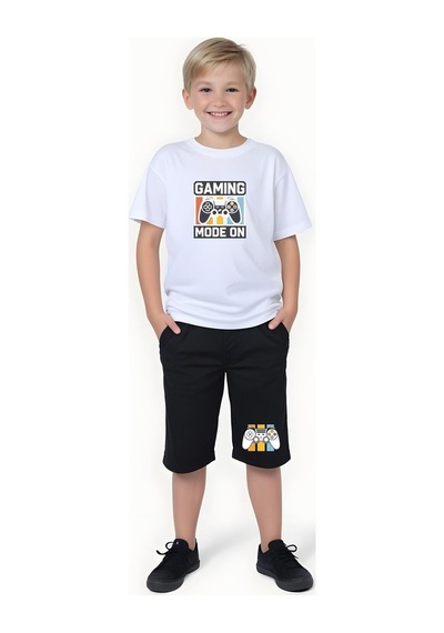 Fyk Kids Erkek Çocuk Yazlık Baskılı Alt-üst Takım Beyaz