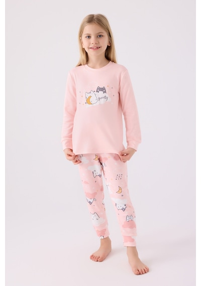 Rolypoly Kız Çocuk Pembe Uzun Kol Pijama Takım Pembe
