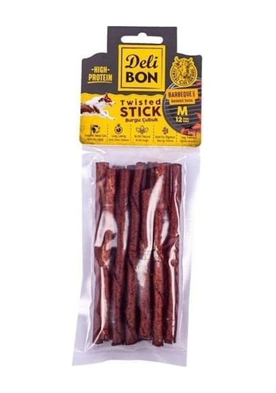 Delibon Deri Burgu Çubuk Barbekü Aromalı Kemik Köpek Ödülü Kalın 12'li