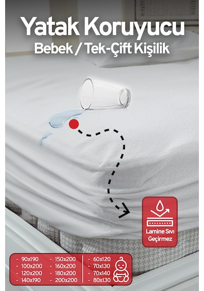 Eve Tekstil Fitted Pamuklu Bebek / Tek / Çift Kişilik Sıvı Geçirmez Yatak Koruyucu Lastikli Çarşaf Alez Beyaz