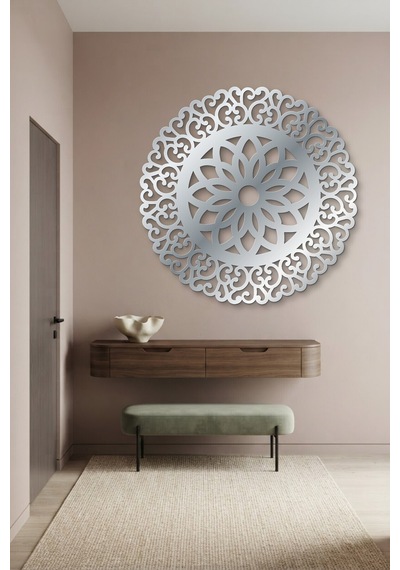 Lotus Mandala Metal Duvar Tablosu - Duvar Sanatı - Duvar Dekoru - Krom