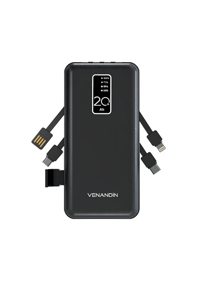 Venandin Pwb20c1 20.000 Mah Powerbank 4 Ü 1 Arada Entegre Kablolu Led Göstergeli Taşınabilir Şarj Cihazı Siyah